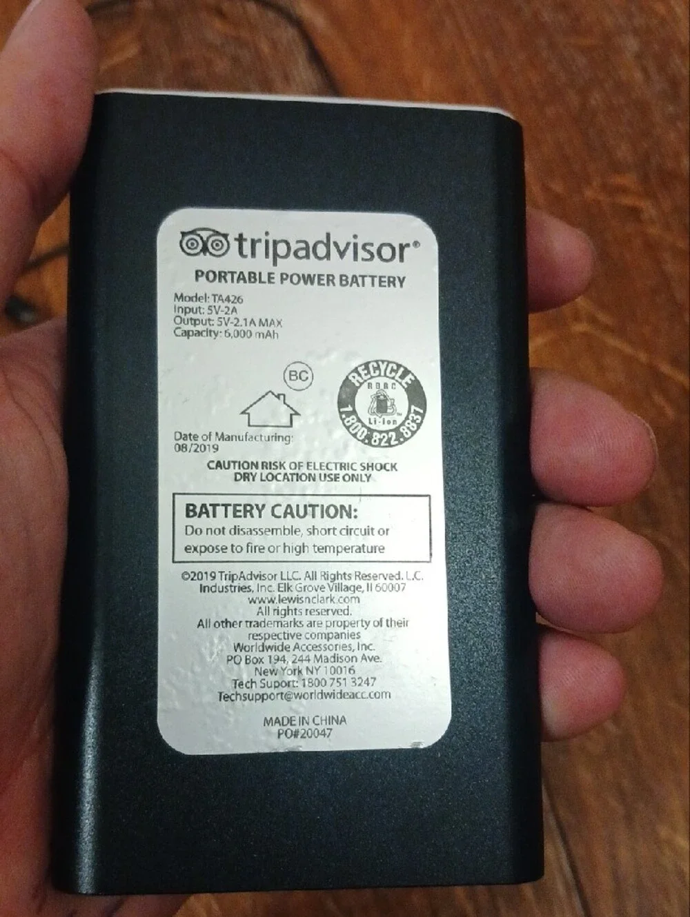 Tripadvisor Black Portable Charger Power Bank with USB Cable